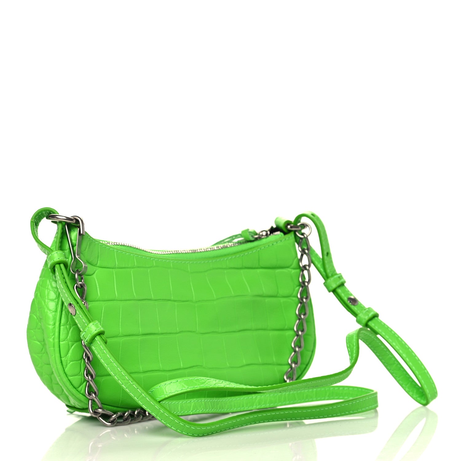 Balenciaga Extra Supple Calfskin Crocodile Embossed Le Cagole Mini Purse With Chain Acid Green 3 of 7