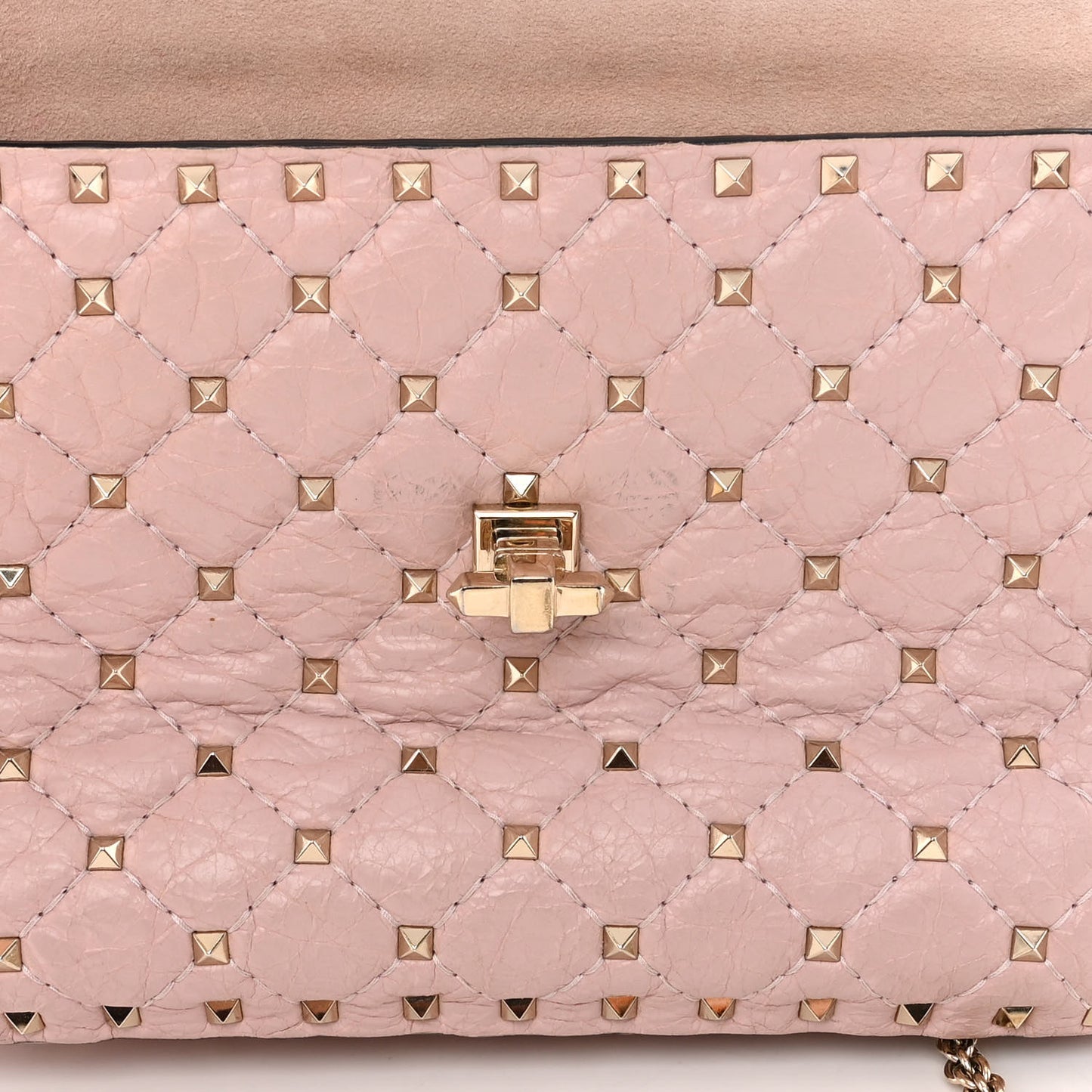 Craquele Nappa Medium Rockstud Spike Shoulder Bag Water Rose