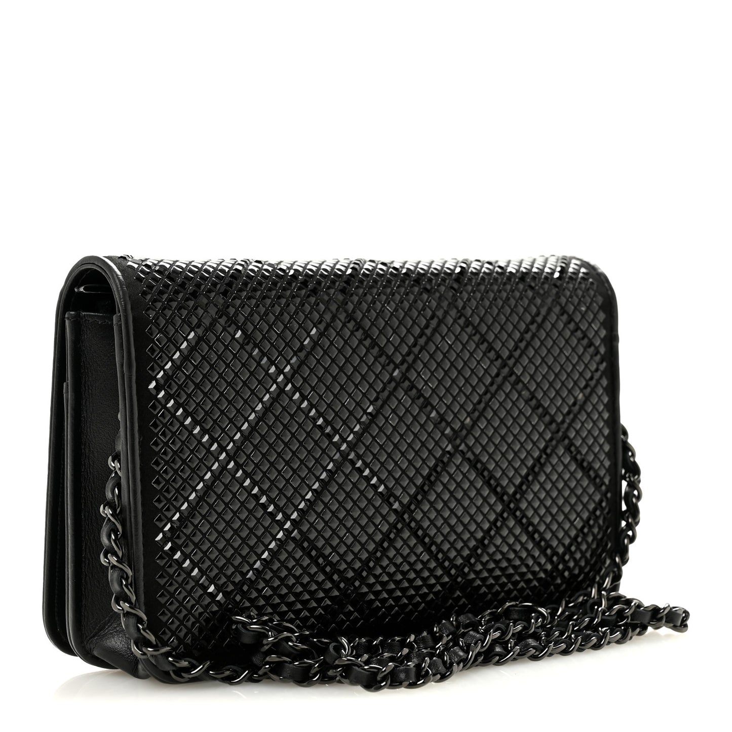 Lambskin Studded Wallet On Chain WOC Black