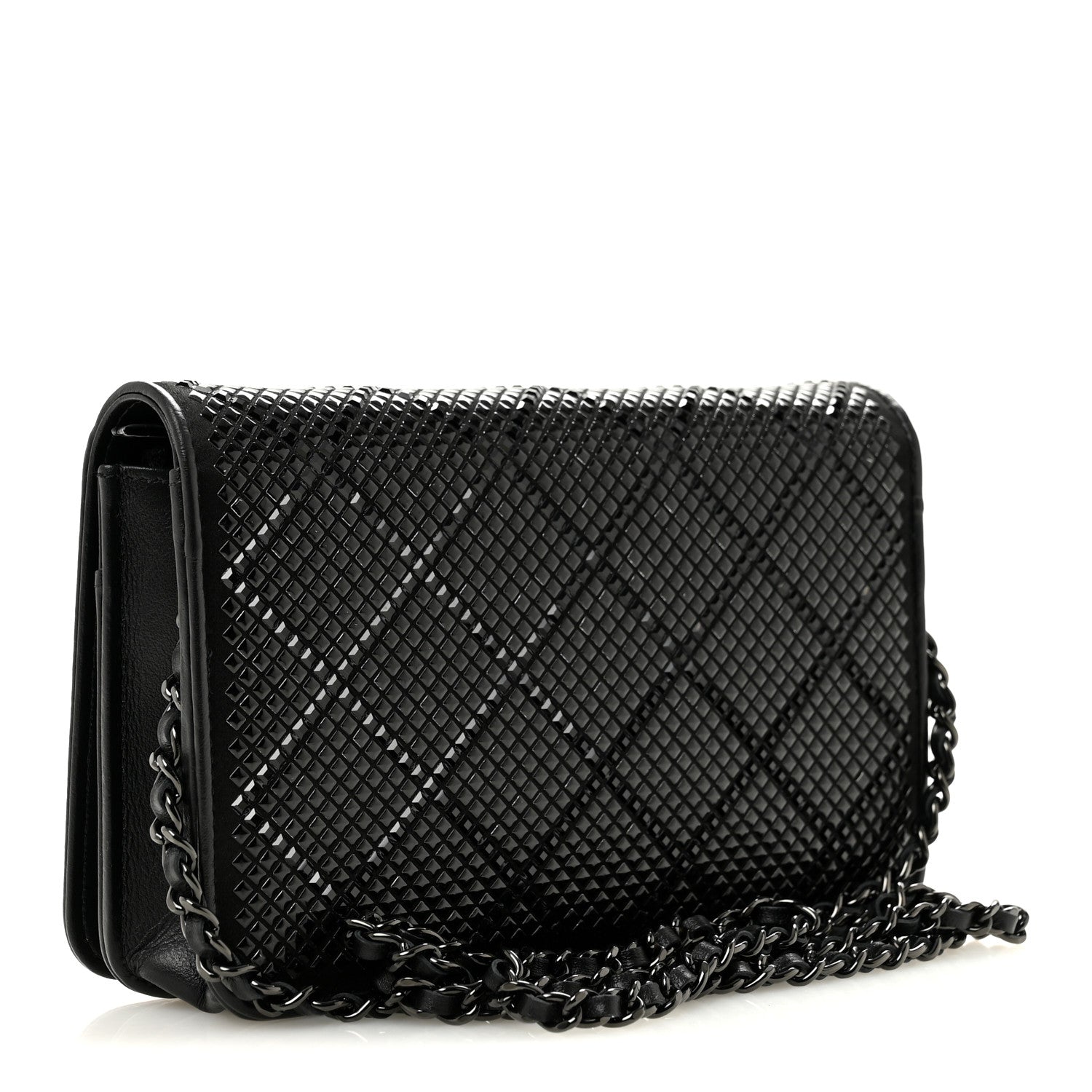 Chanel Lambskin Studded Wallet On Chain WOC Black 3 of 11