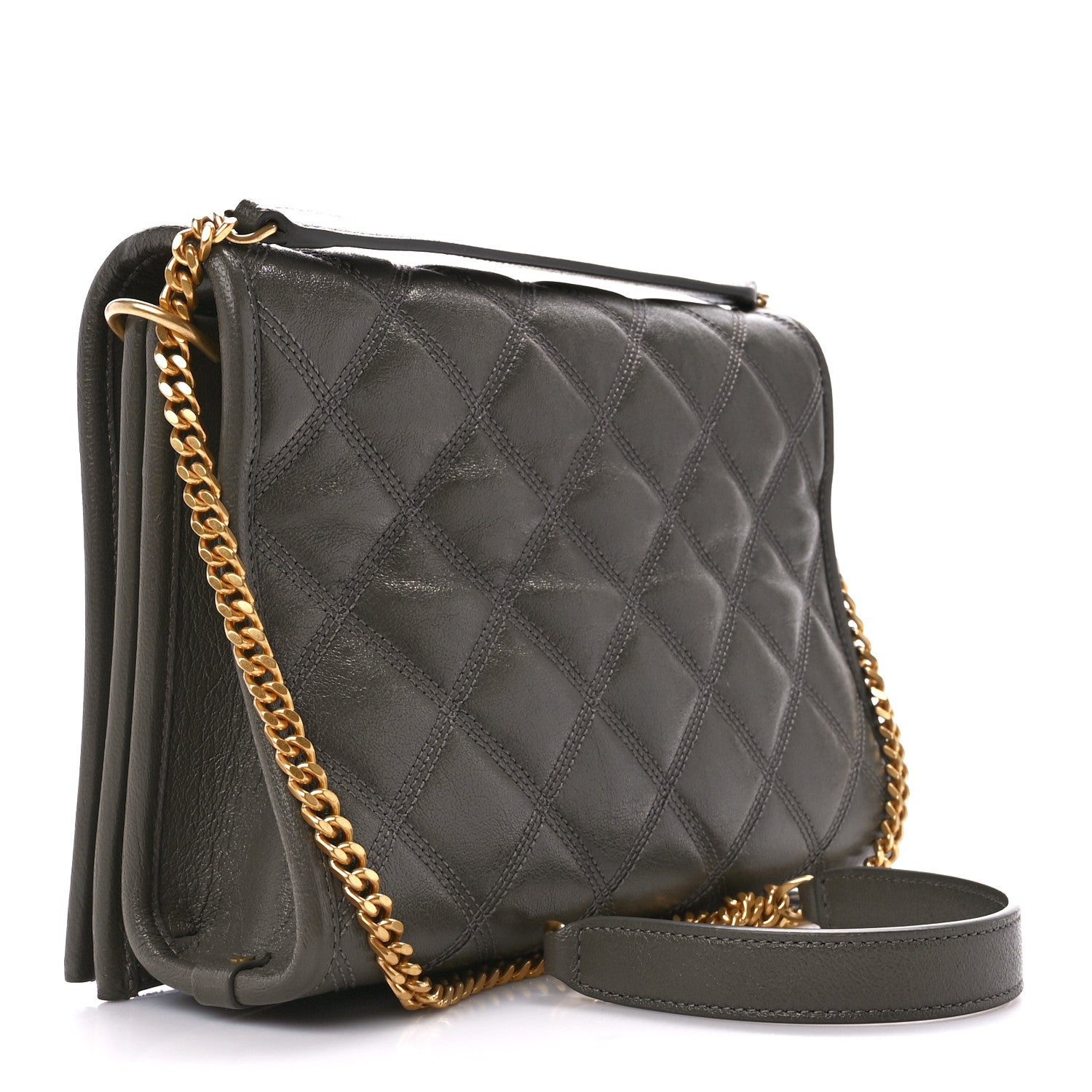 Saint Laurent Lambskin Quilted Mini Becky Chain Bag Grey Kaki 3 of 12