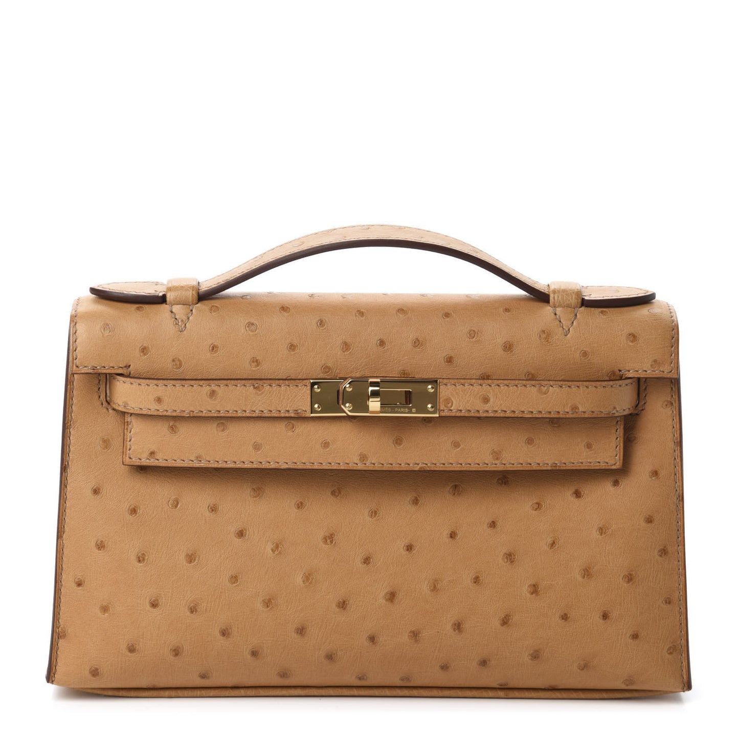 Ostrich Kelly Pochette Tabac Camel