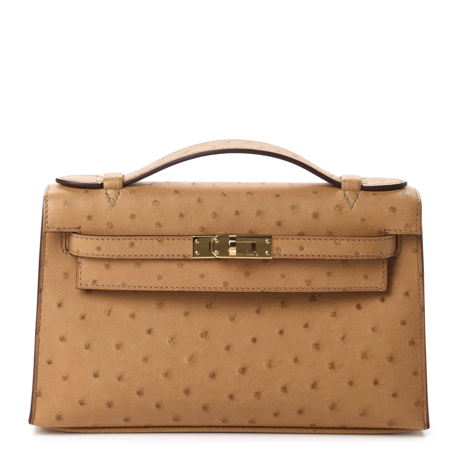 Hermes Ostrich Kelly Pochette Tabac Camel 1 of 10
