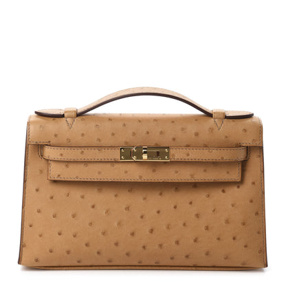Hermes Ostrich Kelly Pochette Tabac Camel 1 of 10