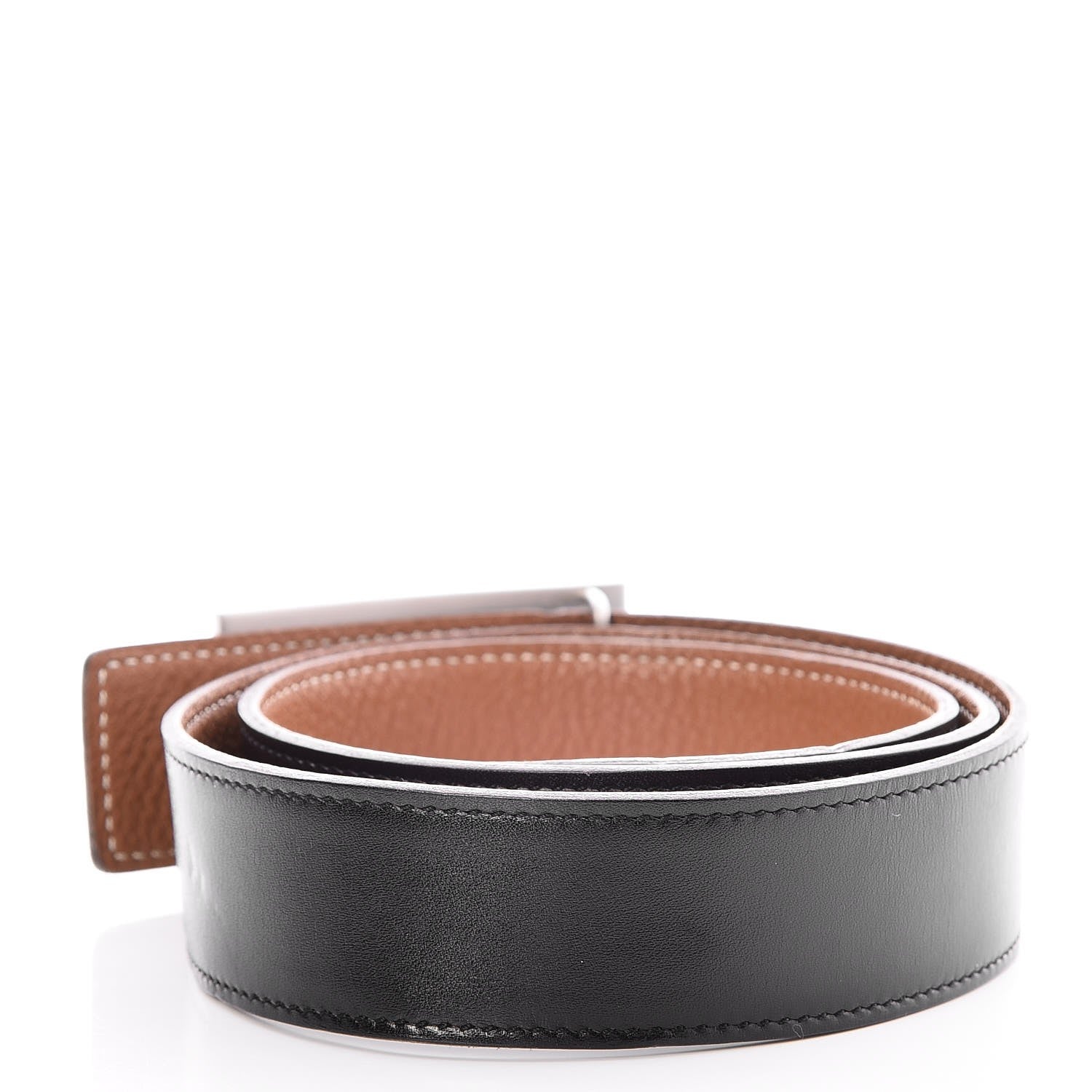 Hermes Chamonix Togo 32mm Quiz Plate Belt 80 Black Gold 3 of 6
