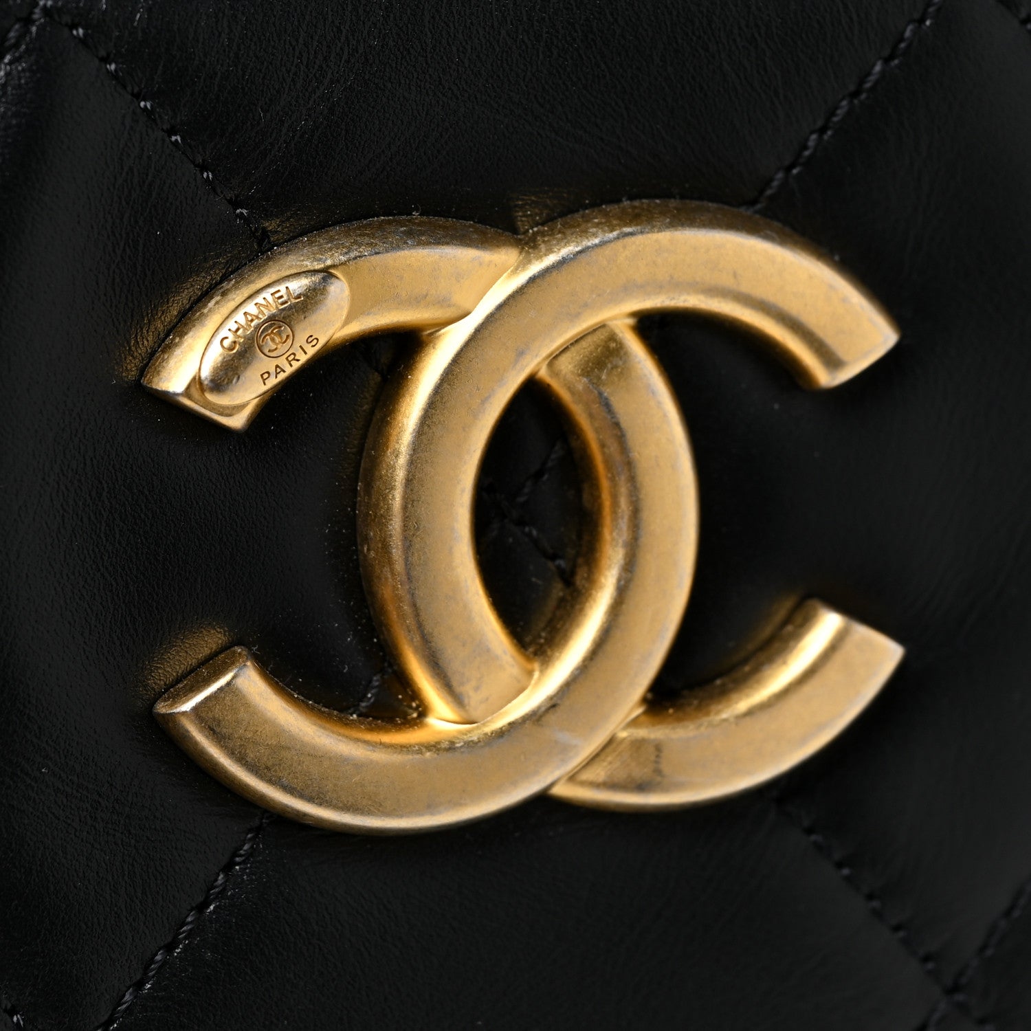 Chanel Calfskin Quilted CC Front Pocket Shopping Tote Black 12 of 12
