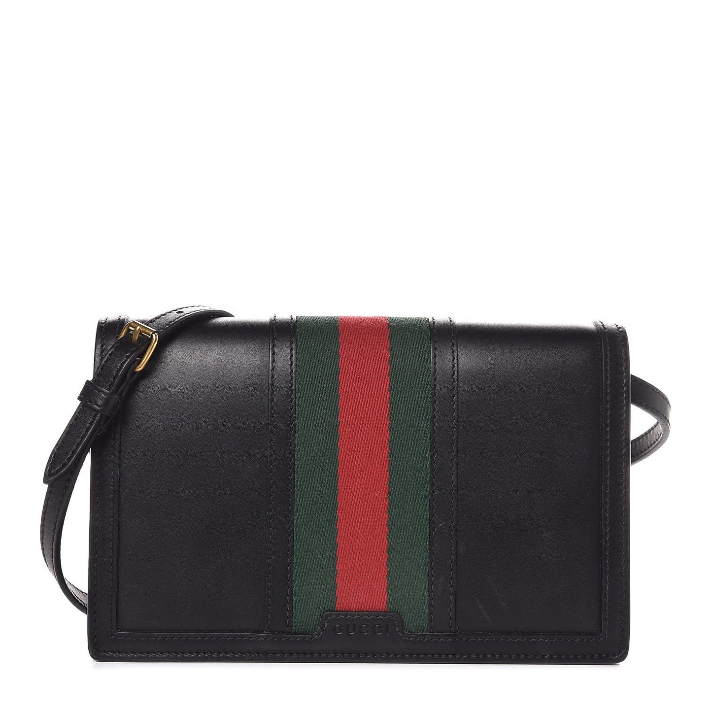 Calfskin Web Wallet with Strap Black