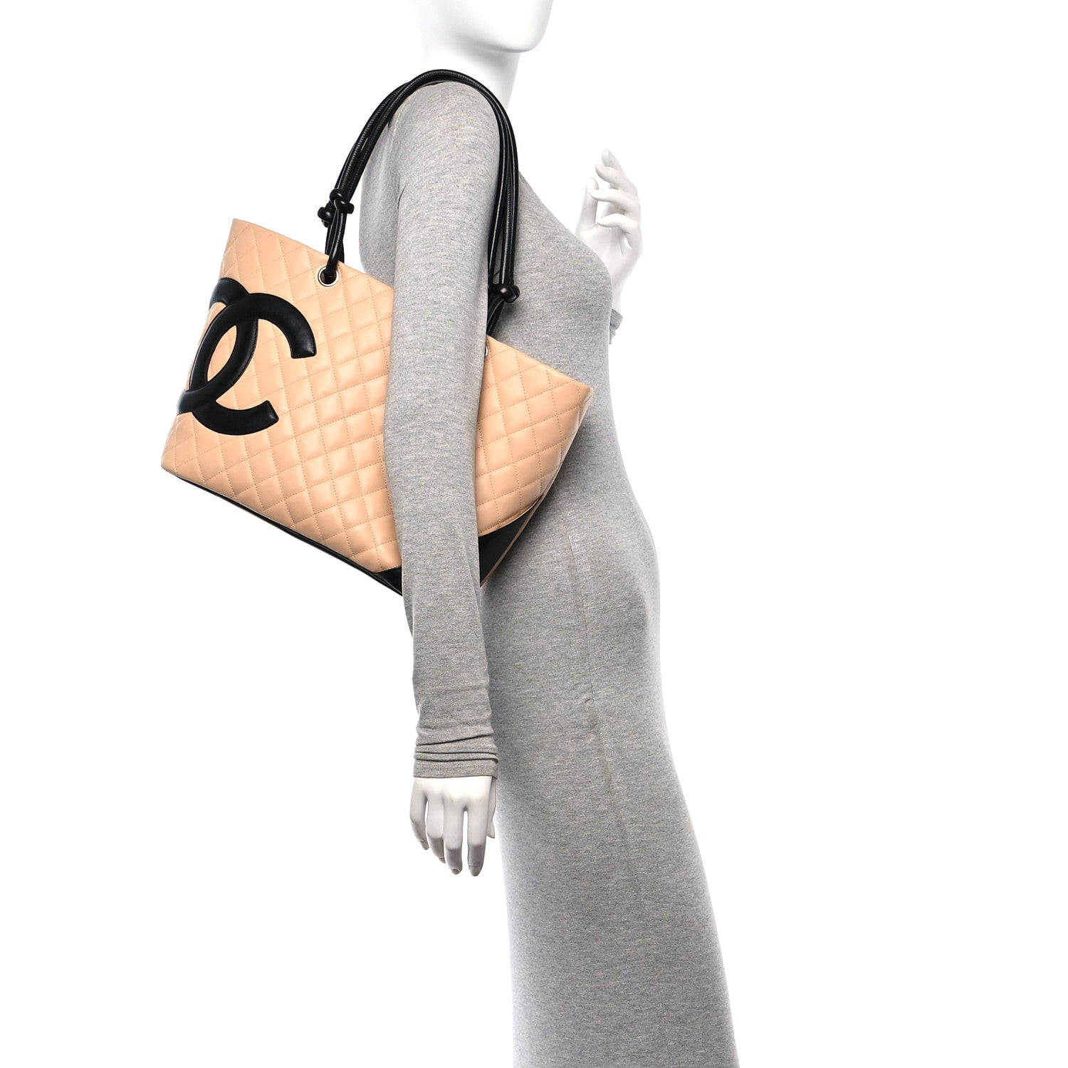 Chanel Calfskin Quilted Large Cambon Tote Beige Black 2 of 13