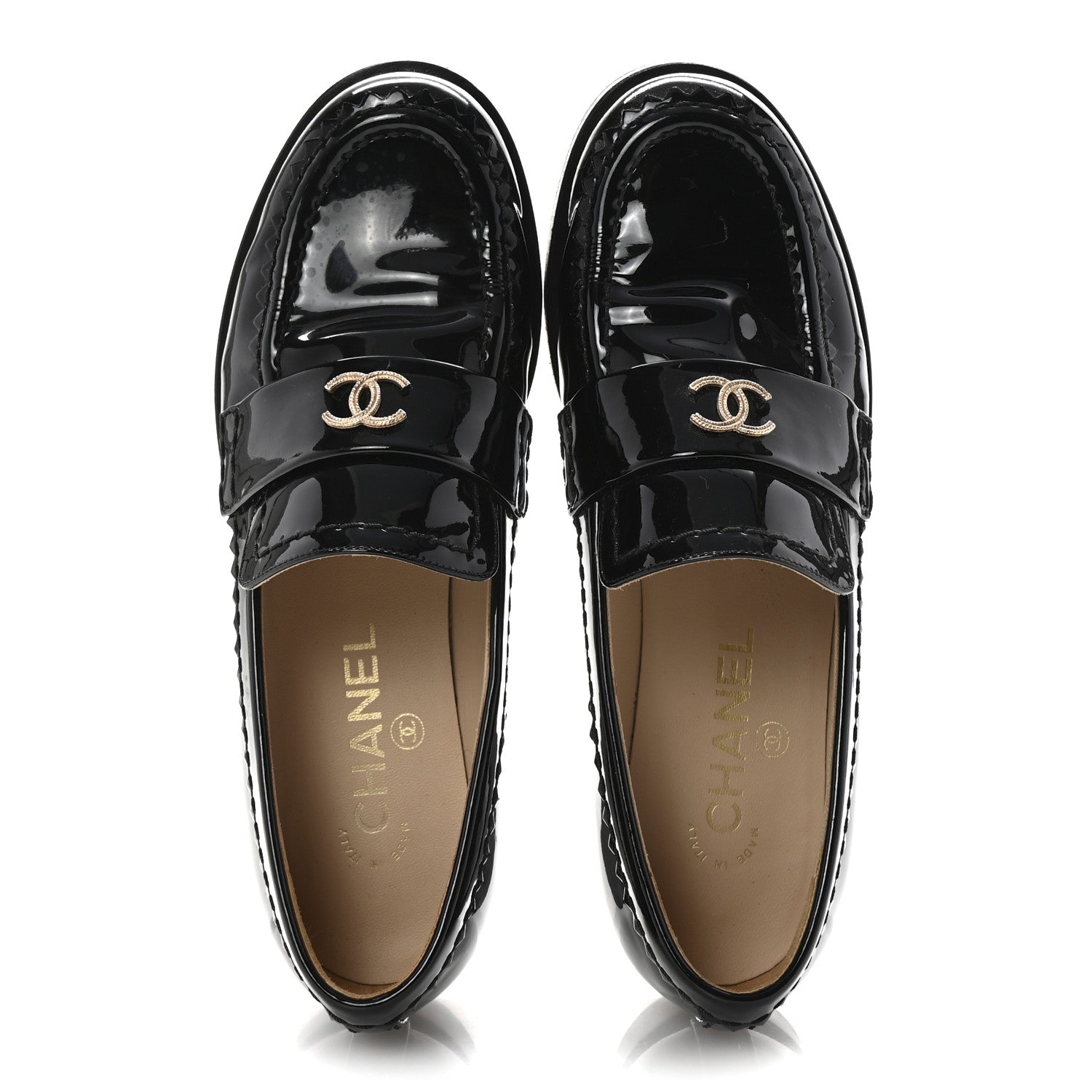 Chanel Patent Calfskin CC Mocassin Loafers 37.5 Black 2 of 12
