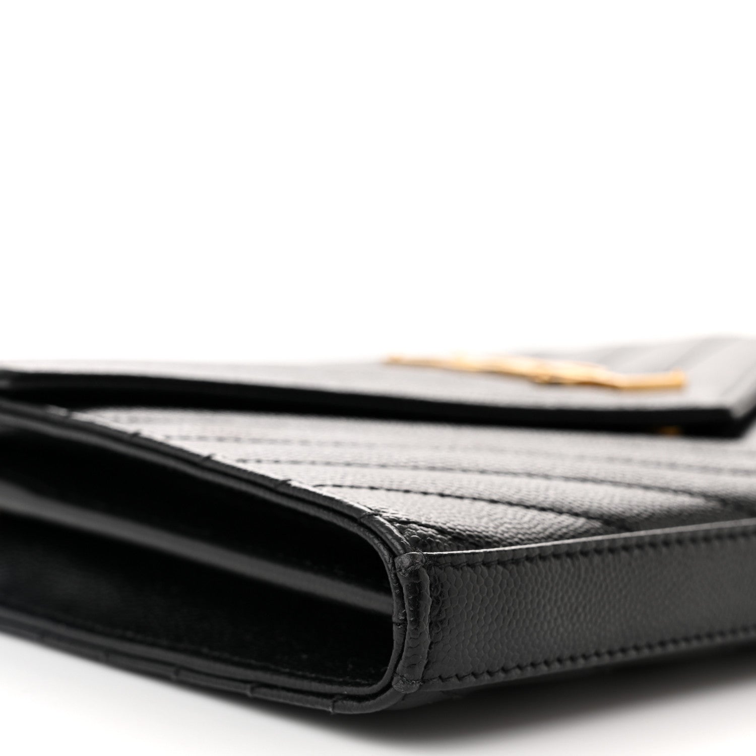 Saint Laurent Grain De Poudre Matelasse Chevron Monogram Chain Wallet Black 9 of 11