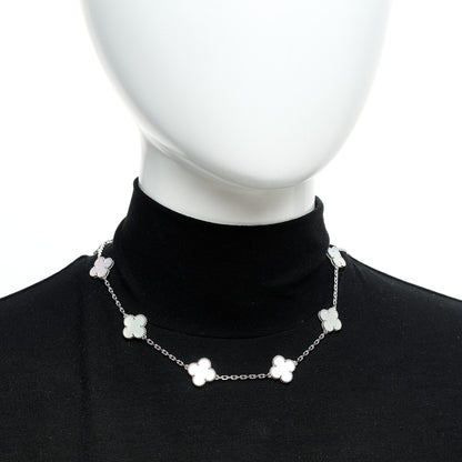 Van Cleef & Arpels 18K White Gold Mother of Pearl 10 Motifs Vintage Alhambra Necklace 2 of 6