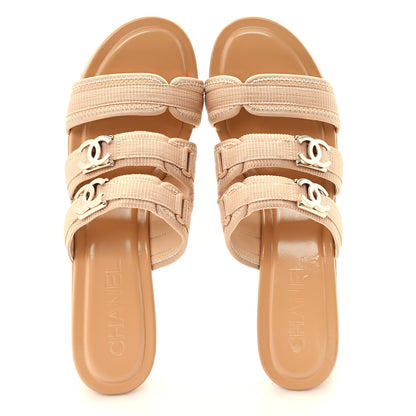 Chanel Fabric Metal CC Logo Mules 39.5 Beige 2 of 10