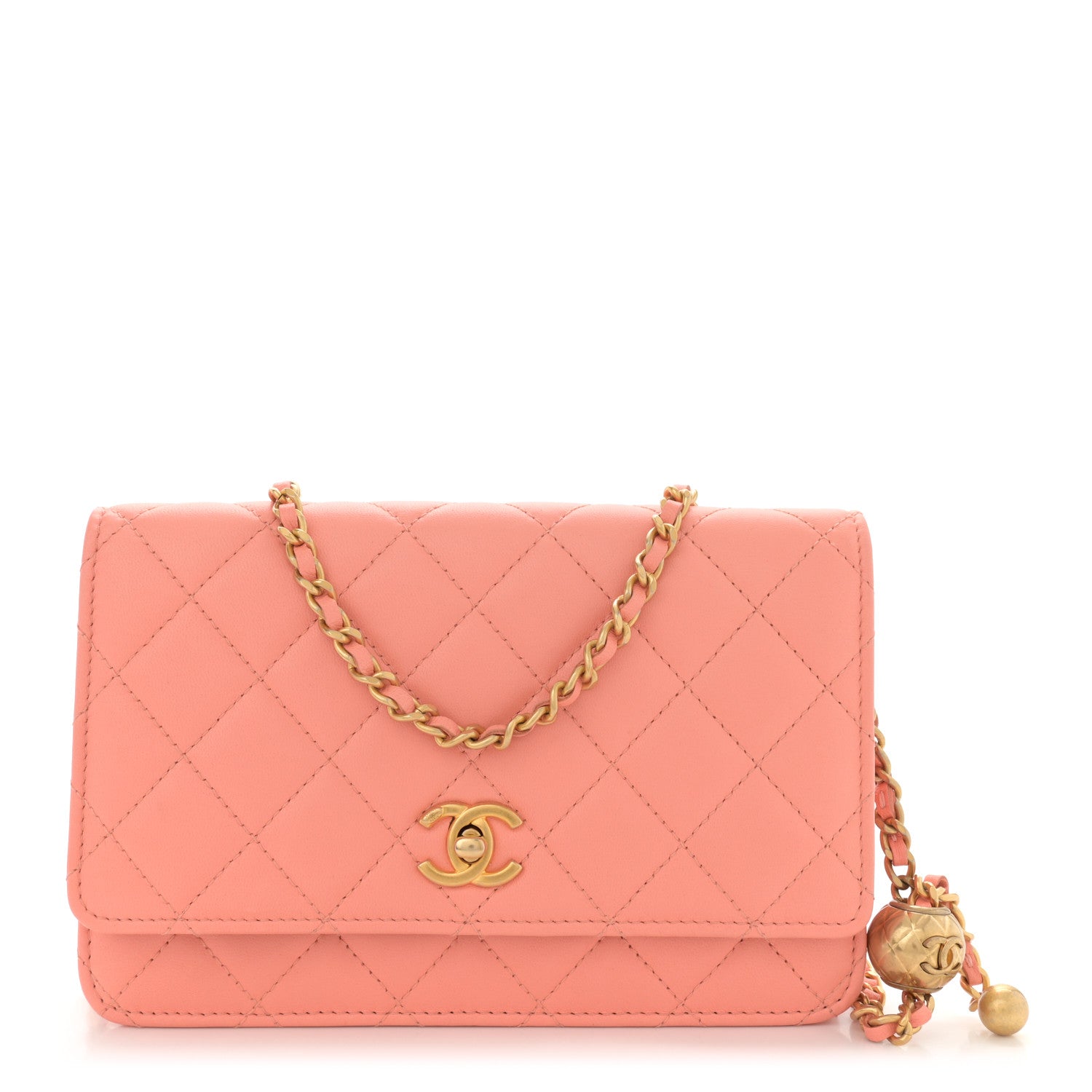 Chanel Lambskin Quilted Pearl Crush Wallet on Chain WOC Light Orange 1 of 11