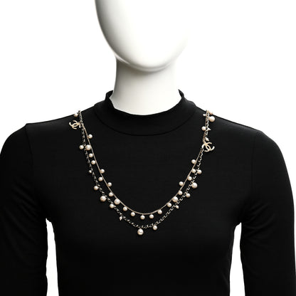 Chanel Lambskin Pearl CC Chain Multi Strand Necklace Black Gold 2 of 5