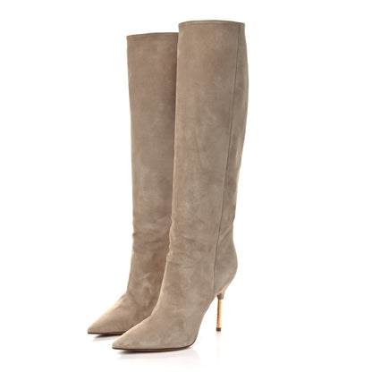 Louis Vuitton Suede Monogram Knee Boots 37 Beige 3 of 8
