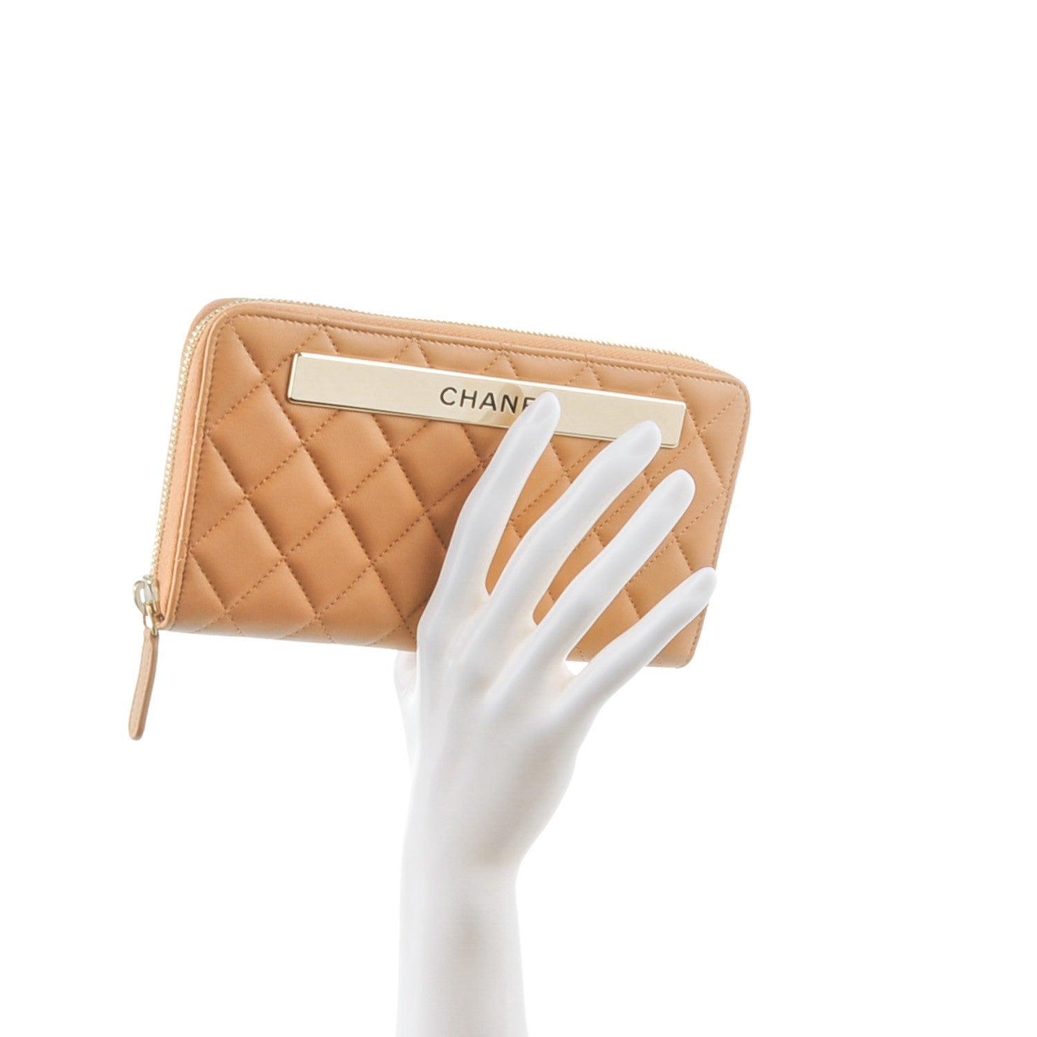 Chanel Lambskin Quilted Large Gusset Trendy CC Zip Around Wallet Camel 2 of 8