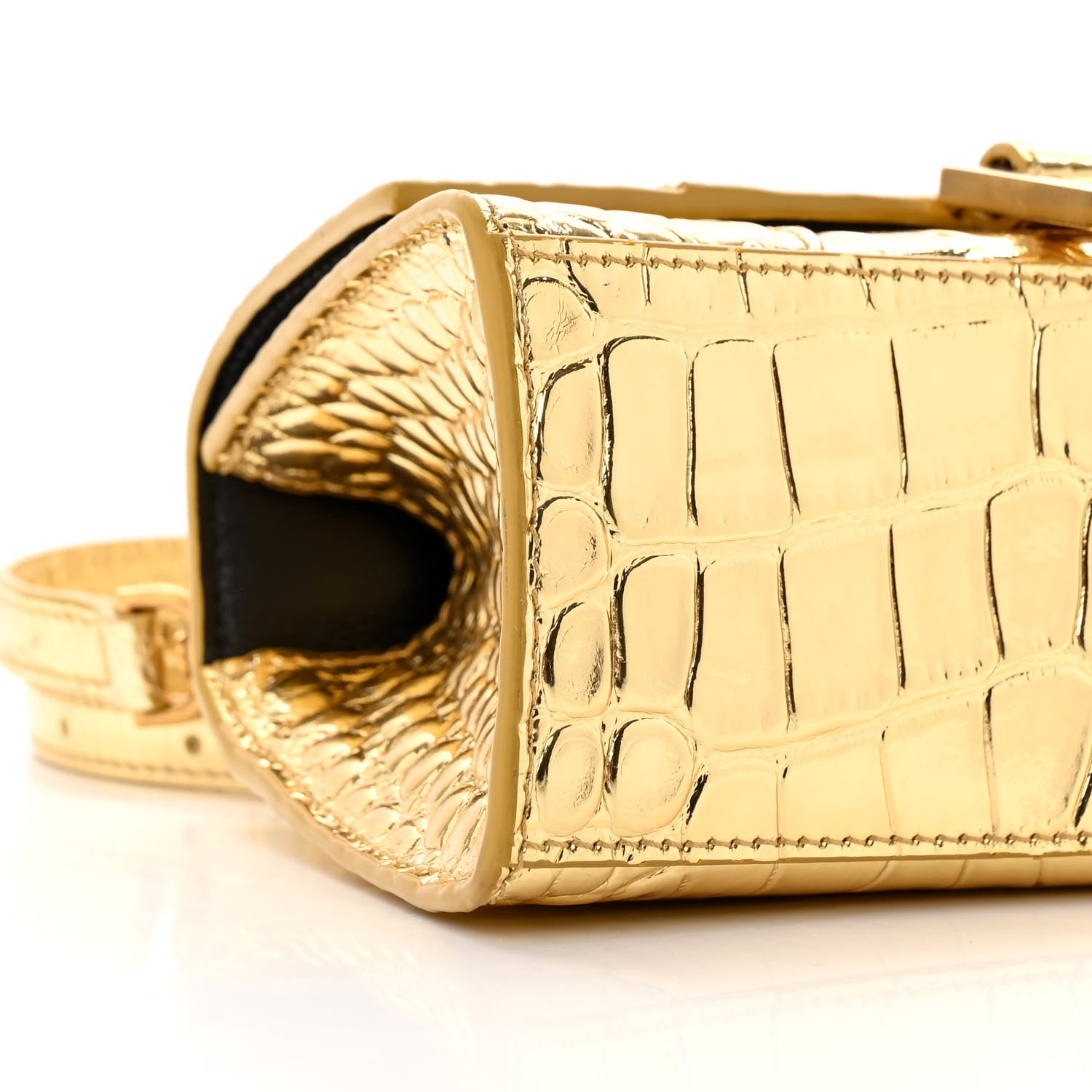 Balenciaga Metallic Calfskin Crocodile Embossed Small Hourglass Top Handle Bag Gold 8 of 9