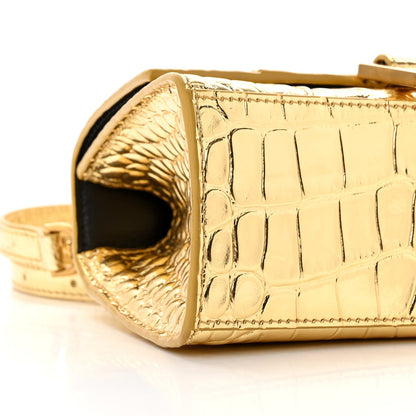 Balenciaga Metallic Calfskin Crocodile Embossed Small Hourglass Top Handle Bag Gold 8 of 9