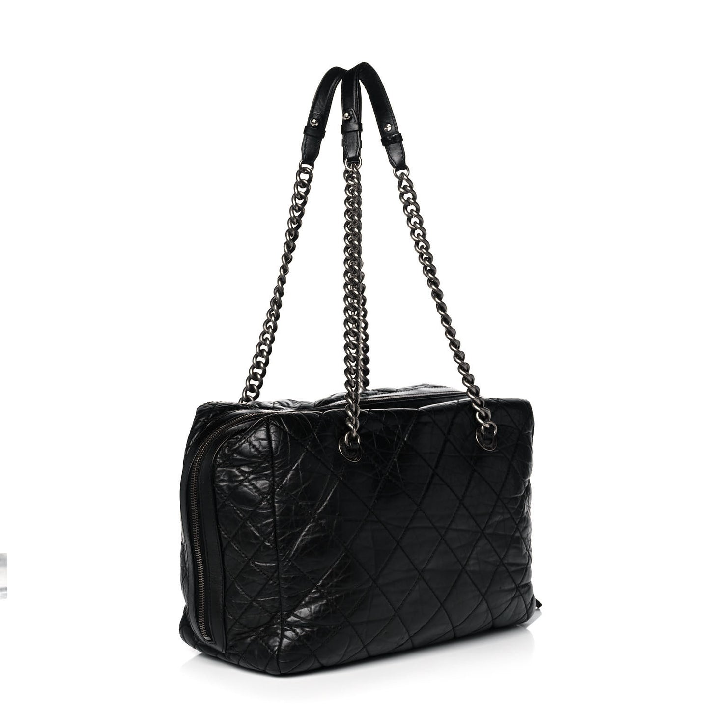 Aged Calfskin Quilted Large Secret Tag Bowling Bag Black