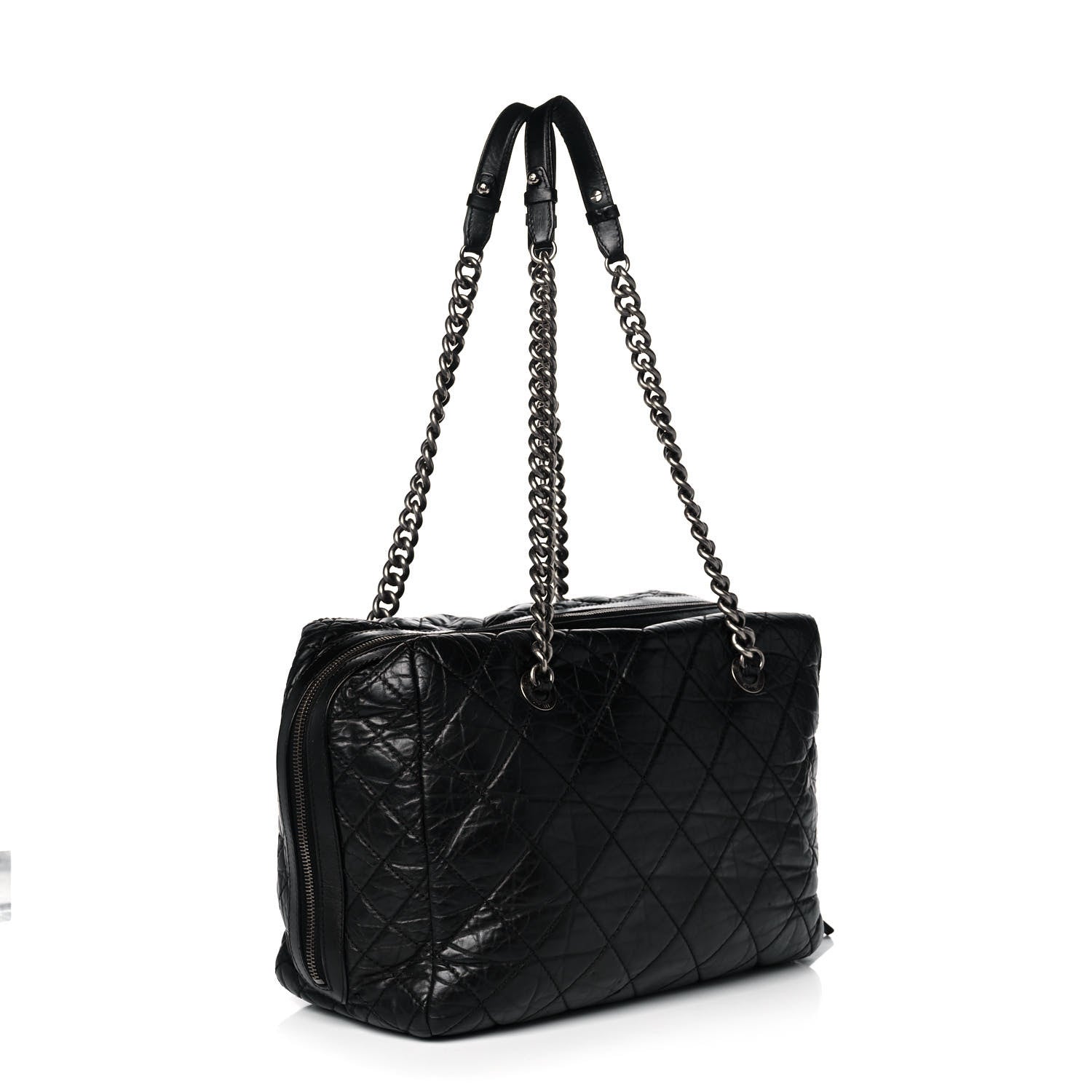 Chanel Aged Calfskin Quilted Large Secret Tag Bowling Bag Black 3 of 12