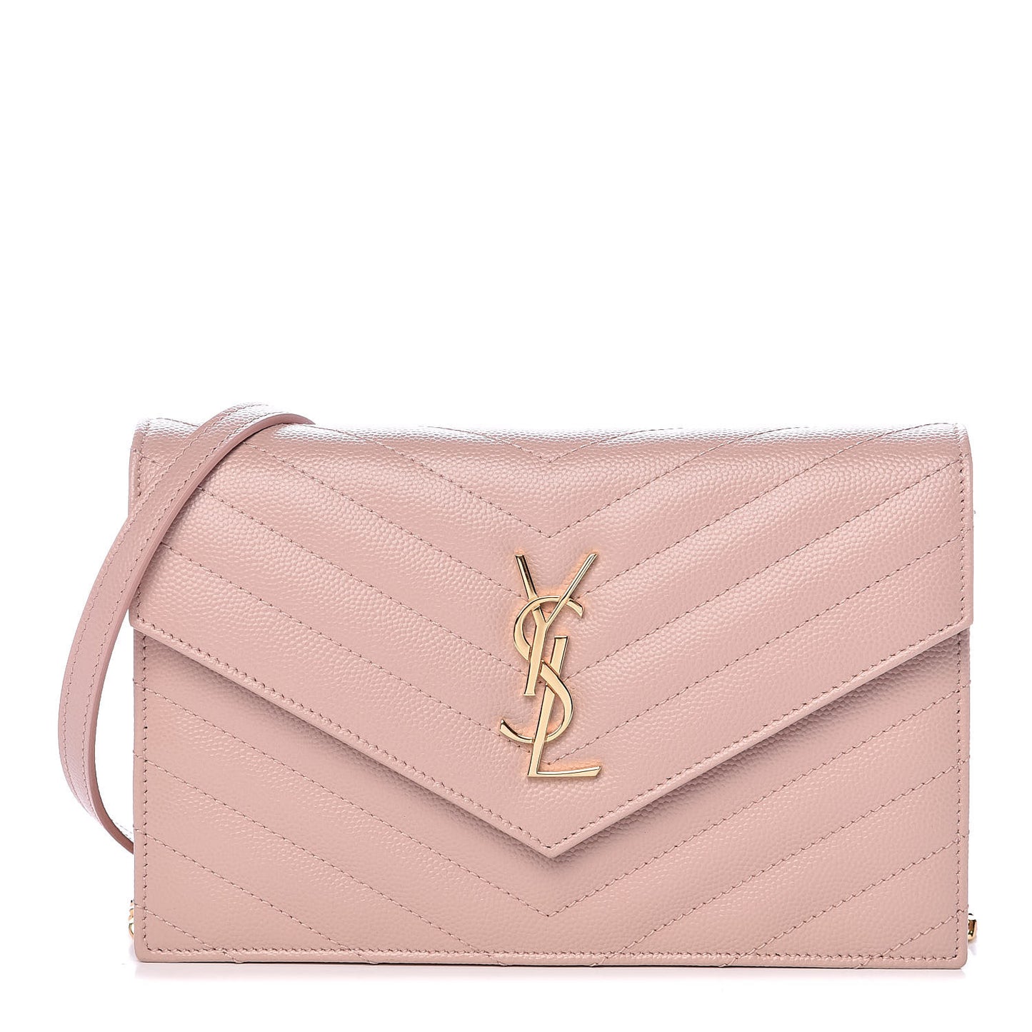 Grain De Poudre Matelasse Chevron Monogram Envelope Chain Wallet Pale Pink