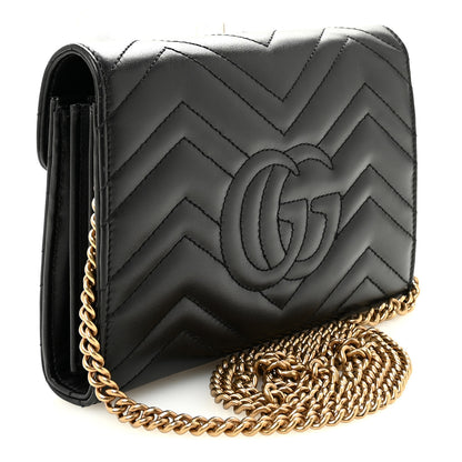 Gucci Calfskin Matelasse GG Marmont Chain Wallet Black 3 of 11