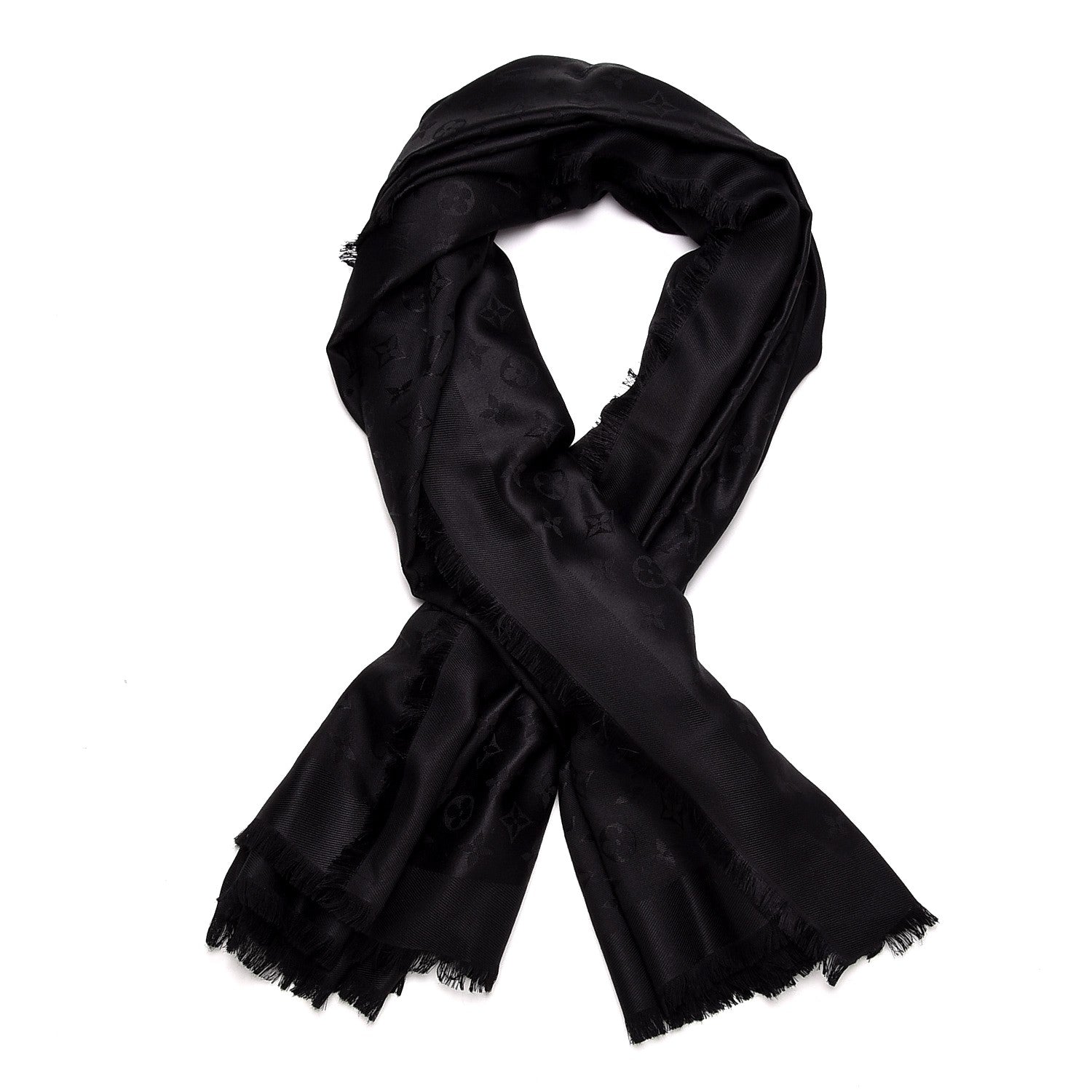 Louis Vuitton Silk Wool Monogram Shawl Black 1 of 6