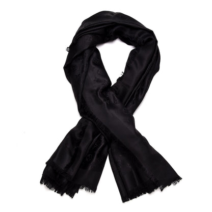 Louis Vuitton Silk Wool Monogram Shawl Black 1 of 6