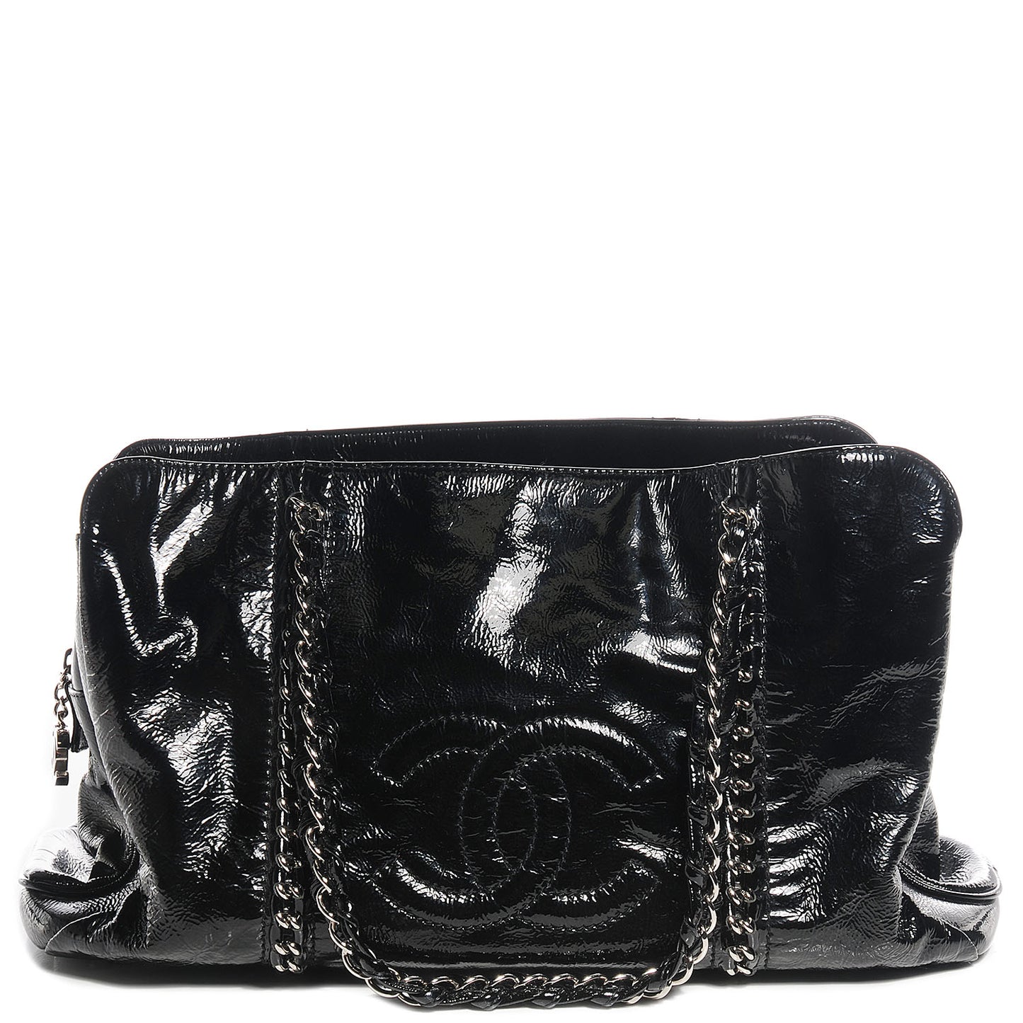 Patent Calfskin Large Luxe Ligne Tote Black