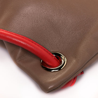 Valentino Garavani Calfskin Rockstud Bi-Color Drawstring Backpack Red Beige 9 of 12