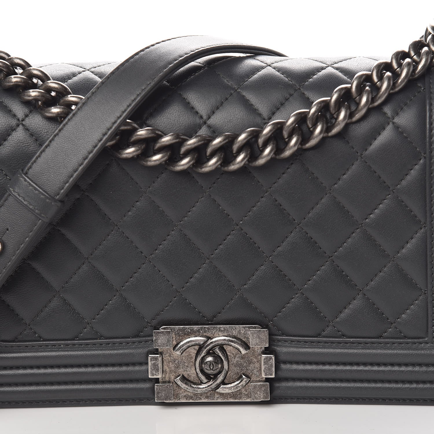 Chanel Lambskin Quilted Medium Boy Flap Dark Grey 13 of 17
