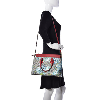 Gucci GG Supreme Monogram Blooms Medium Zip Top Tote Beige Blue Navy Hibiscus Red 2 of 11