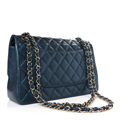 Chanel Metallic Caviar Quilted Jumbo Double Flap Dark Blue 3 of 9