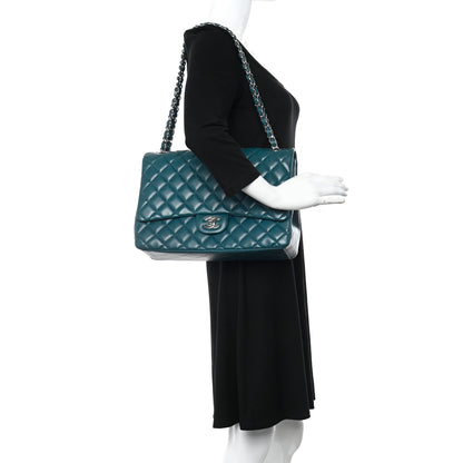 Chanel Lambskin Quilted Maxi Single Flap Turquoise 2 of 12