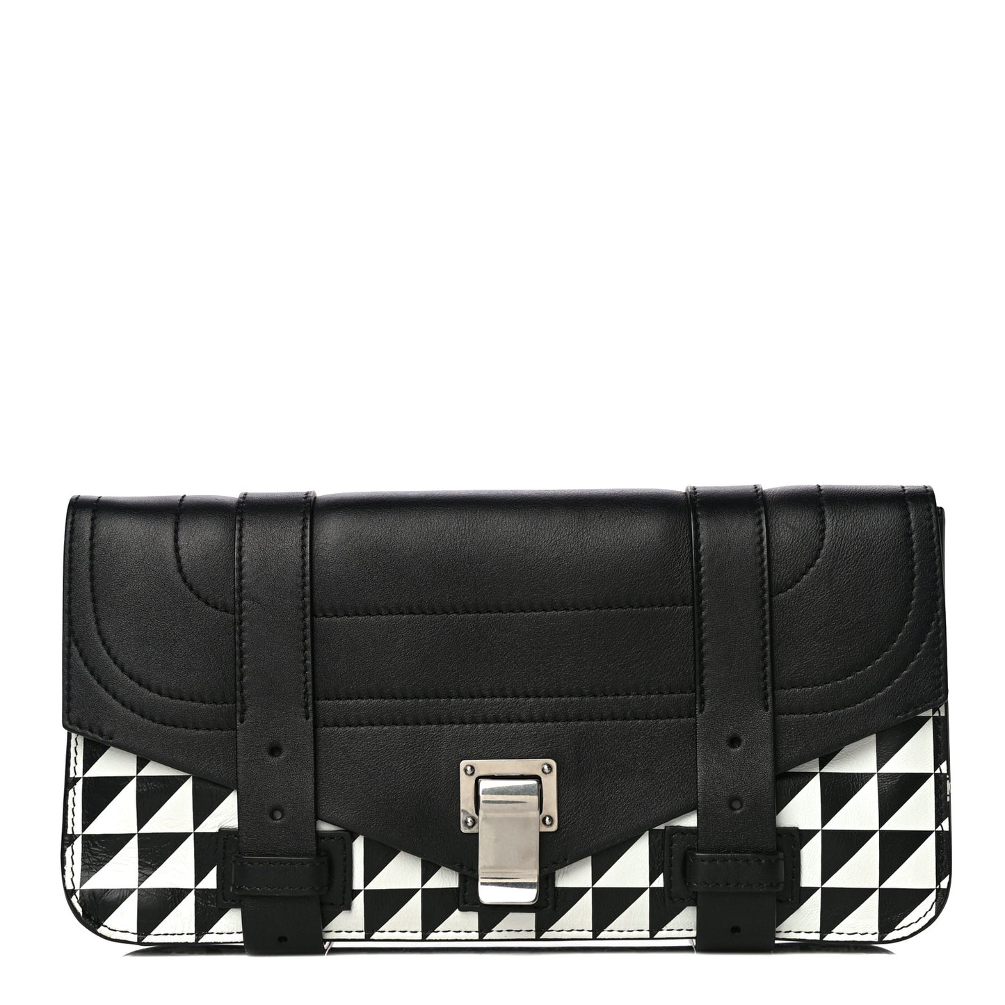 Triangle Print Calfskin PS1 Pochette Clutch Black White