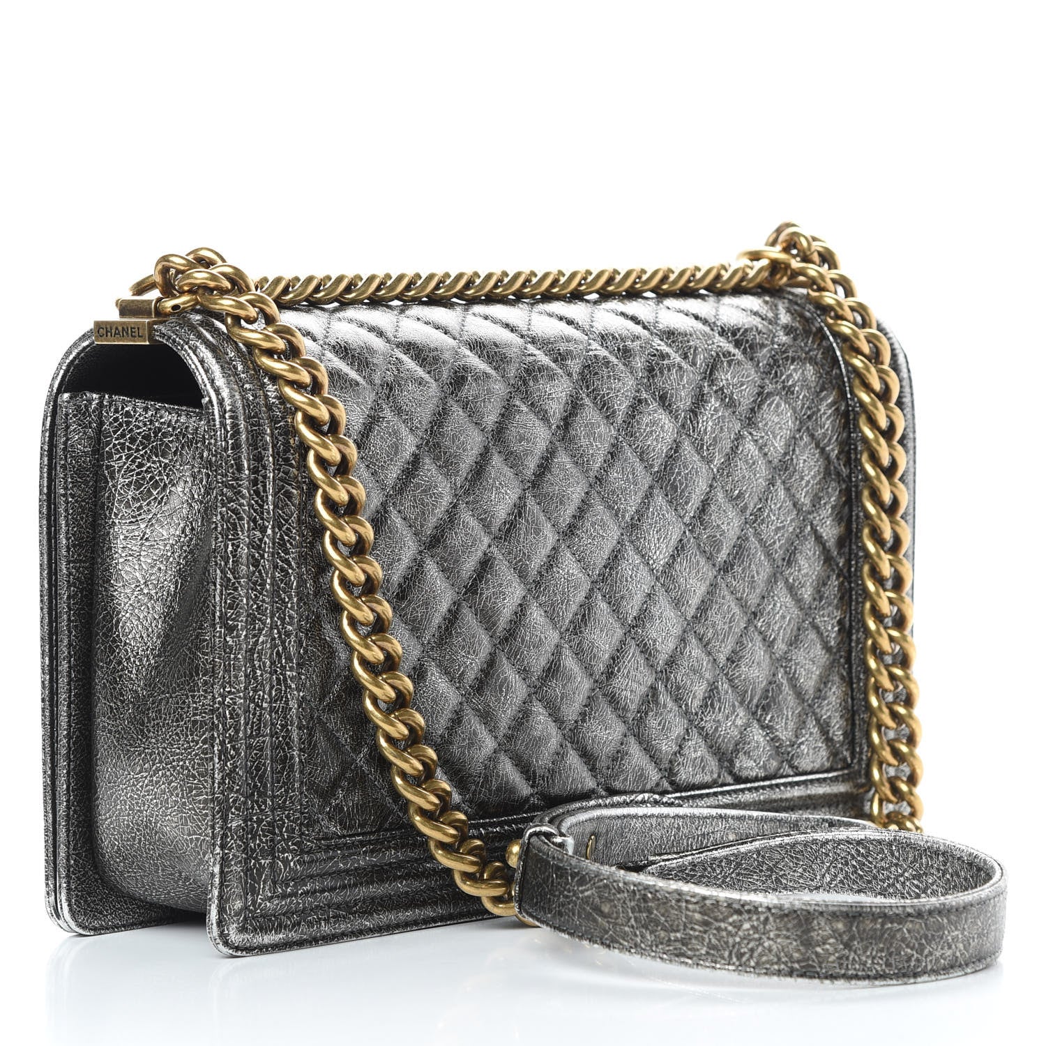 Chanel Cracked Metallic Calfskin Quilted New Medium Boy Flap Silver 3 of 14