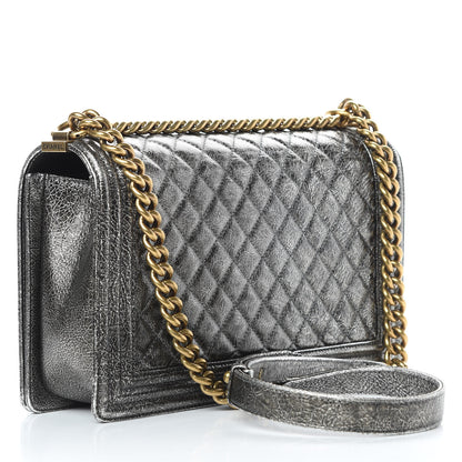 Chanel Cracked Metallic Calfskin Quilted New Medium Boy Flap Silver 3 of 14