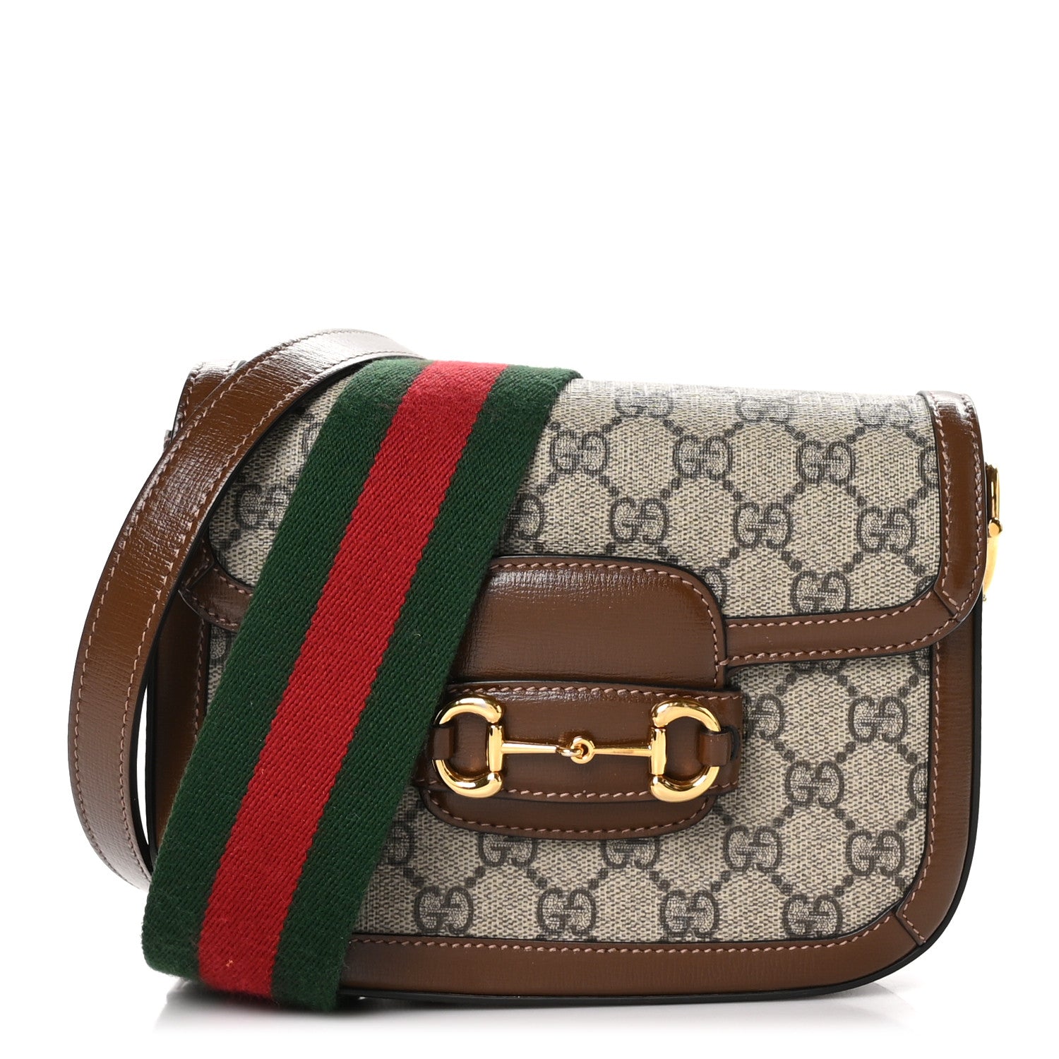 Gucci GG Supreme Monogram Web Mini Horsebit 1955 Shoulder Bag Beige Brown Sugar 1 of 11