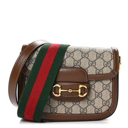 Gucci GG Supreme Monogram Web Mini Horsebit 1955 Shoulder Bag Beige Brown Sugar 1 of 11