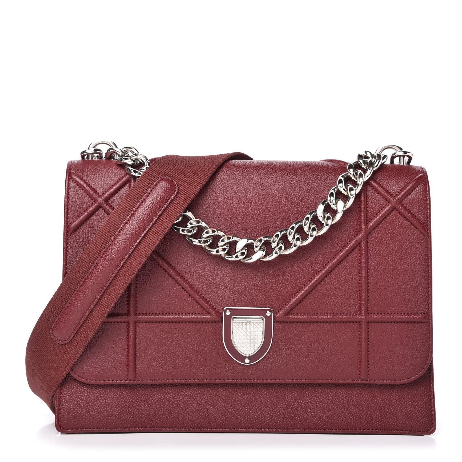 Christian Dior Grained Calfskin Diorama Satchel Burgundy 1 of 9