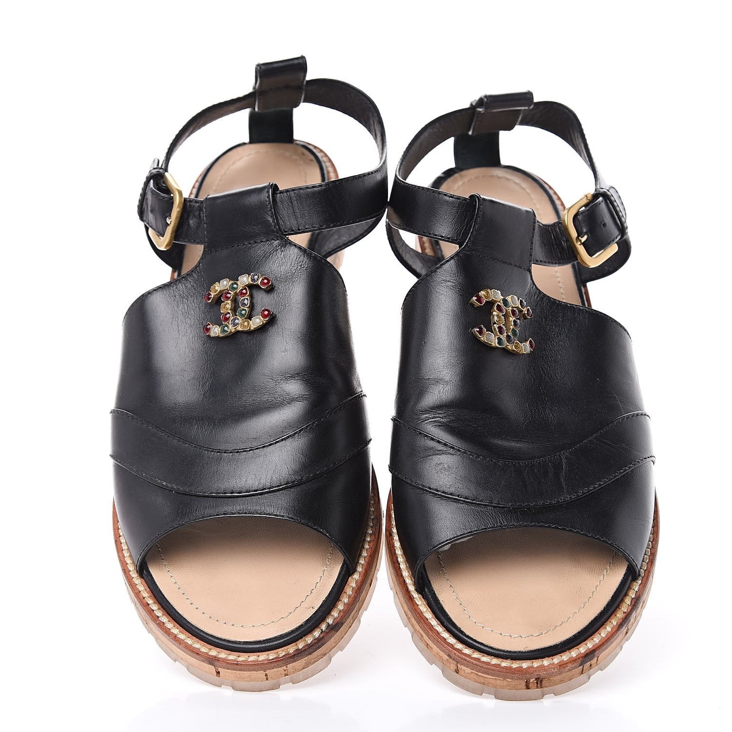 Calfskin Cork CC Sandals 39.5 Black