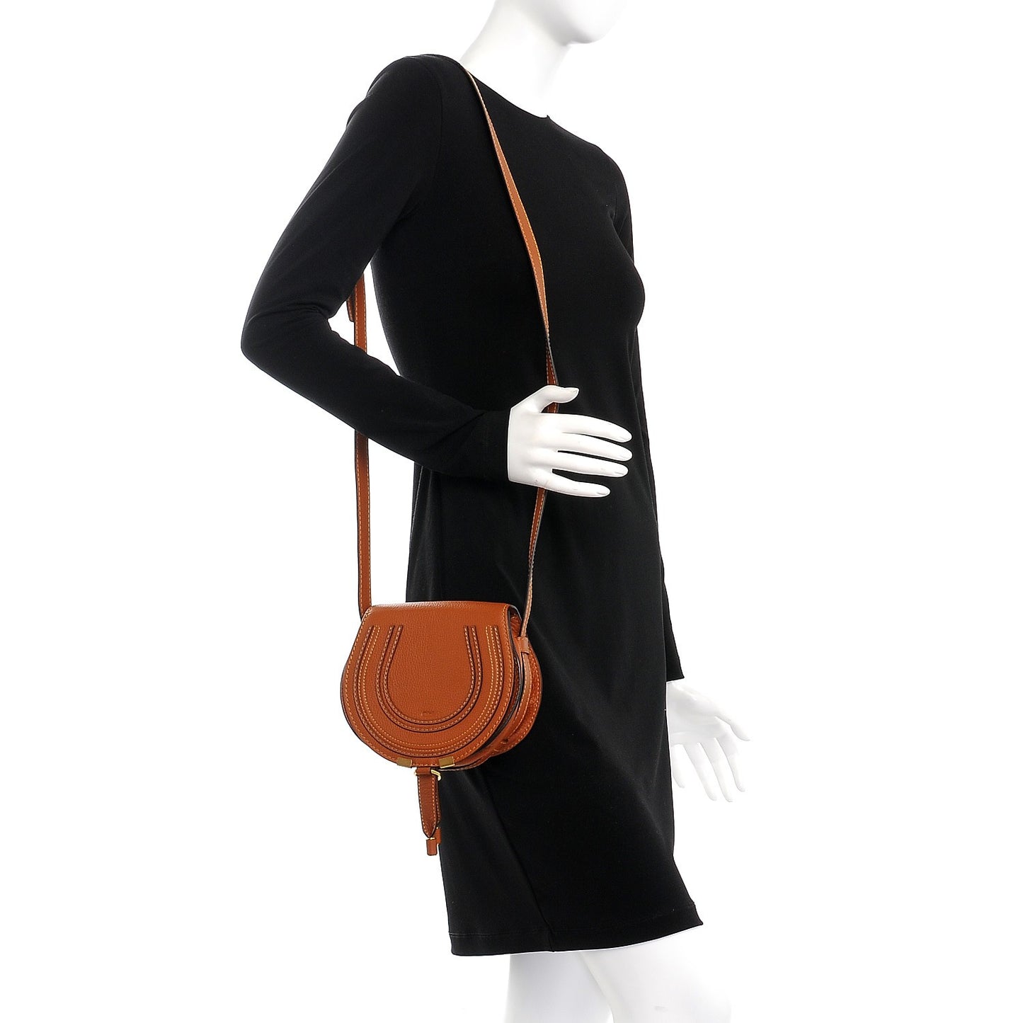 Calfskin Mini Marcie Round Crossbody Bag Tan