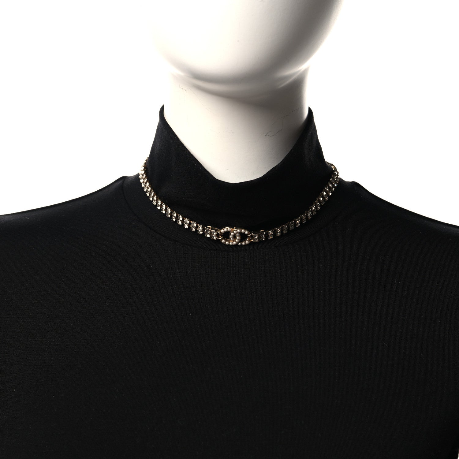 Chanel Crystal Pearl CC Choker Necklace Gold 2 of 4