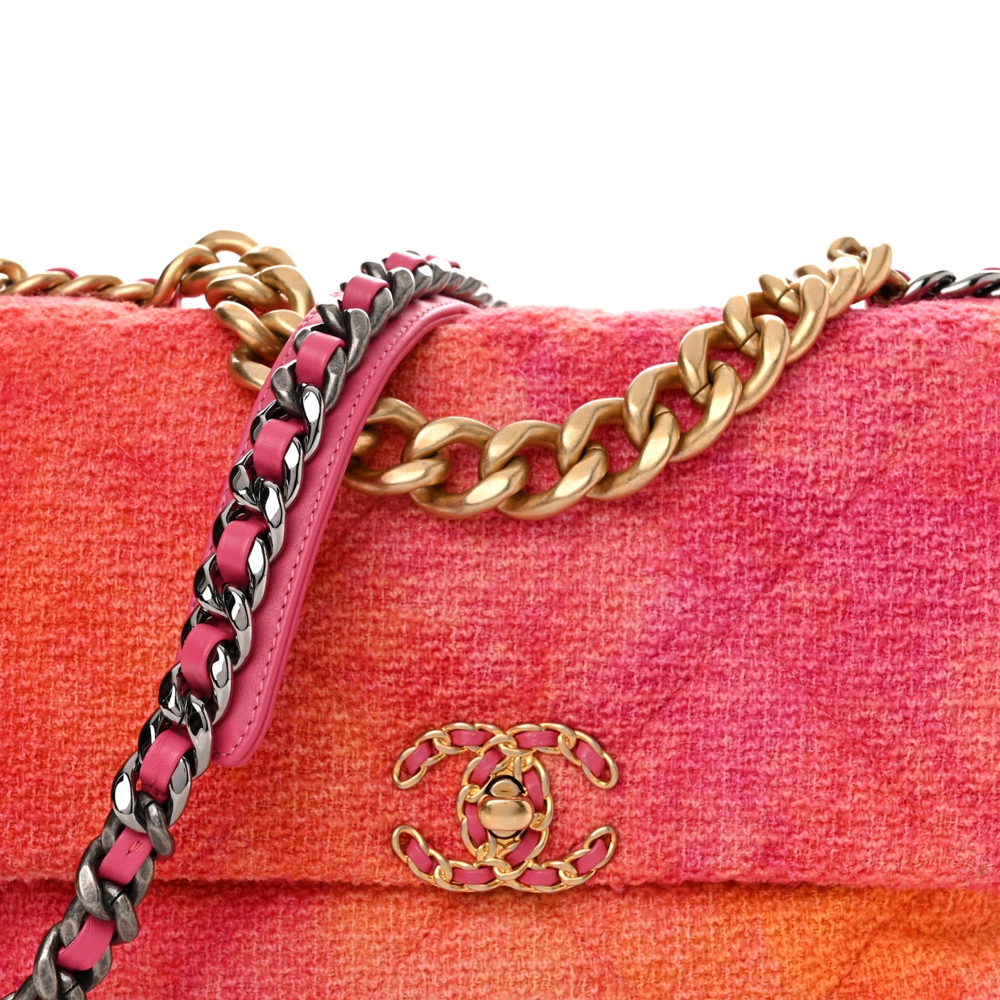 Tweed Quilted Large Chanel 19 Flap Coral Pink
