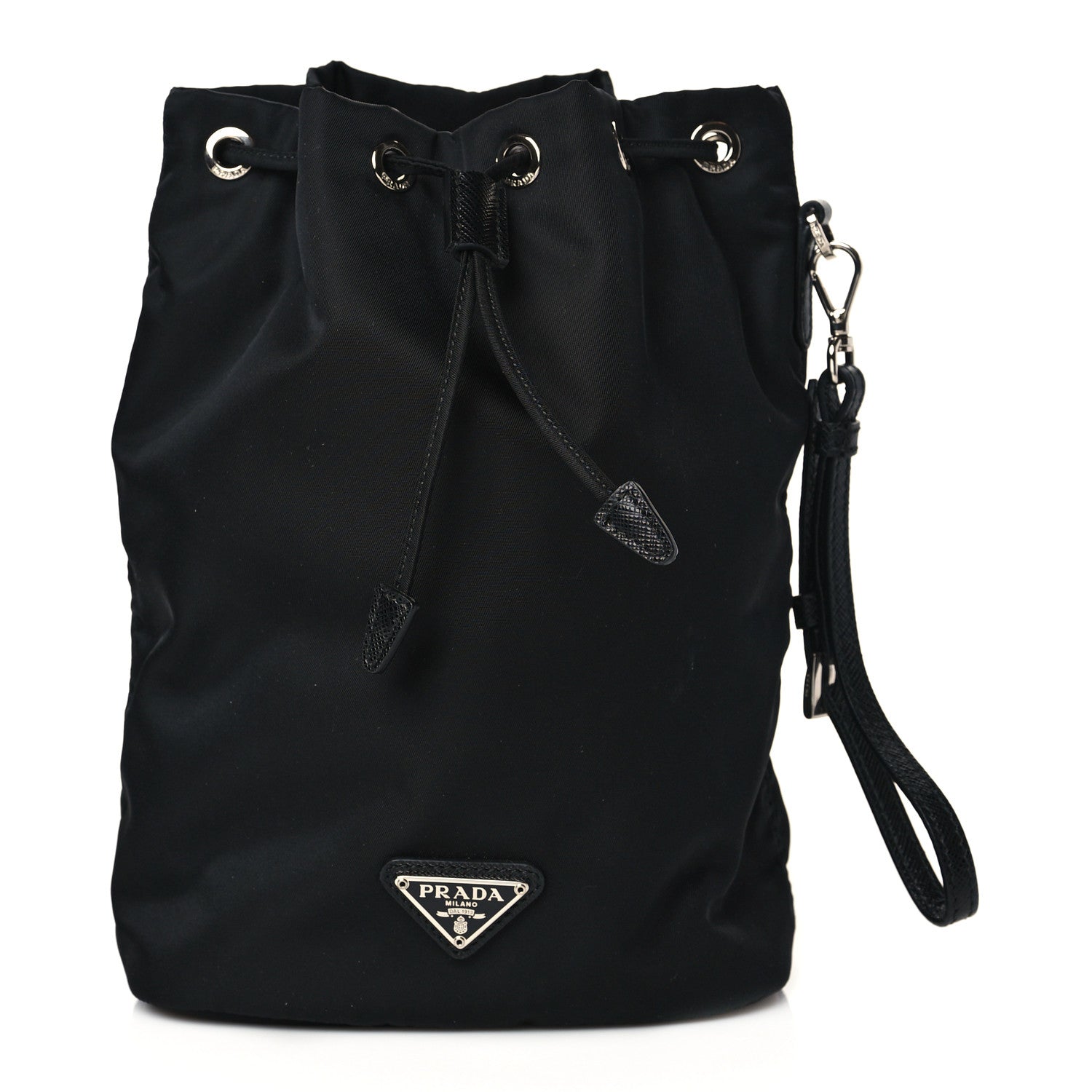 Prada Saffiano Tessuto Nylon Vela Bucket Wristlet Black 1 of 10