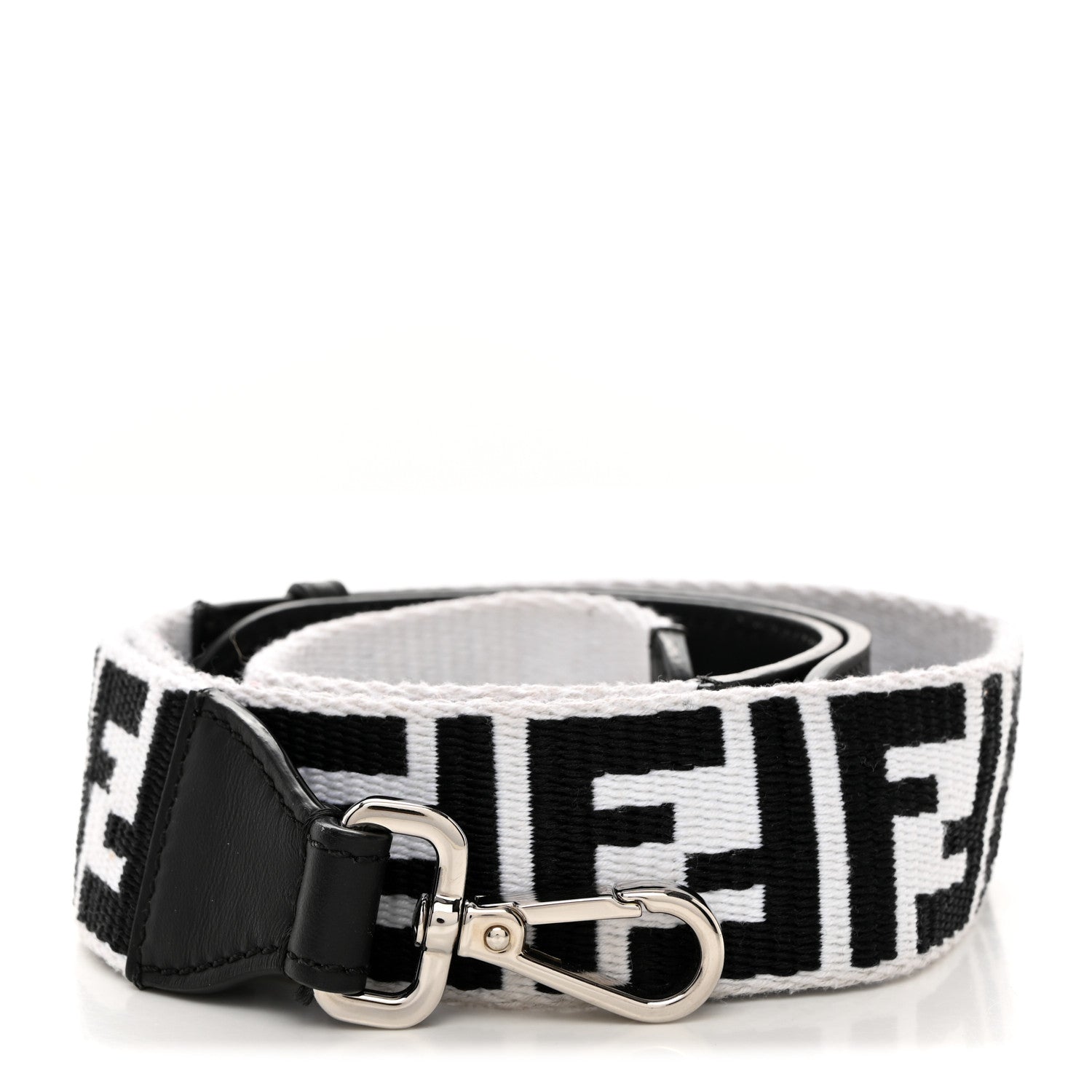 Fendi Canvas Calfskin FF 1974 Studded Strap You Black White 1 of 7