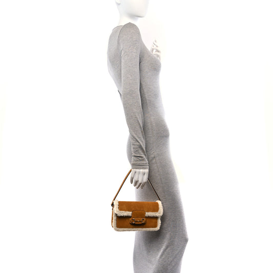 Suede Shearling Horsebit Mini 1955 Shoulder Bag Honey Beige Milk