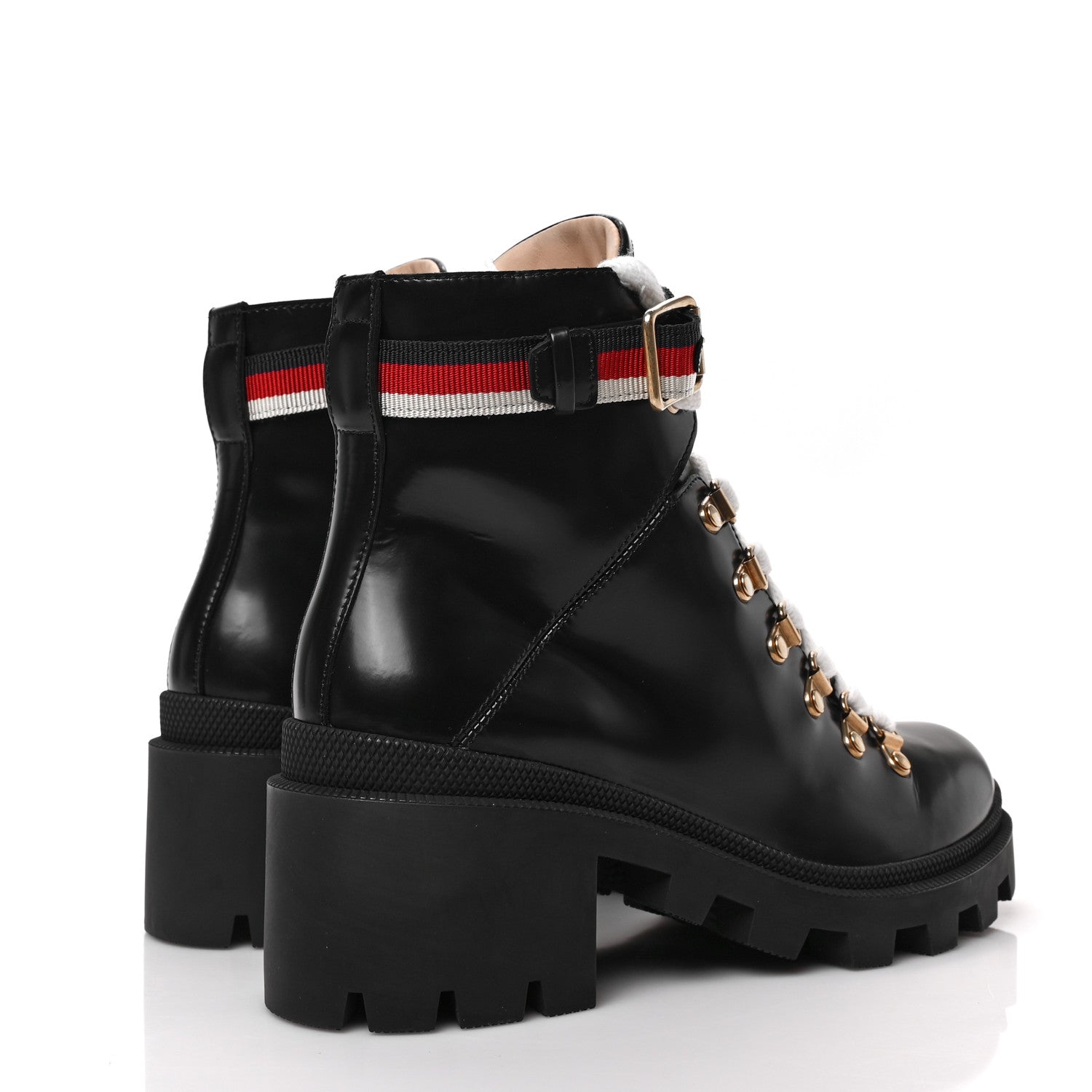 Gucci Calfskin Sylvie Web Womens Lace Up Combat Boots 37 Black 4 of 7