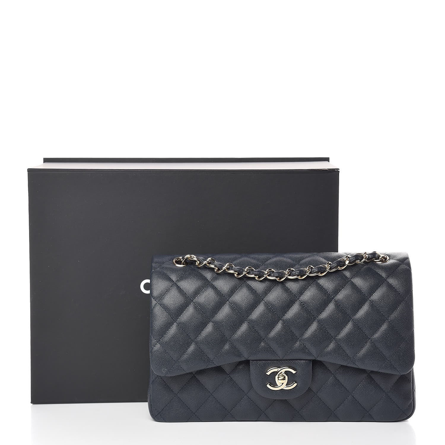 Chanel Caviar Quilted Jumbo Double Flap Navy Blue 11 of 11