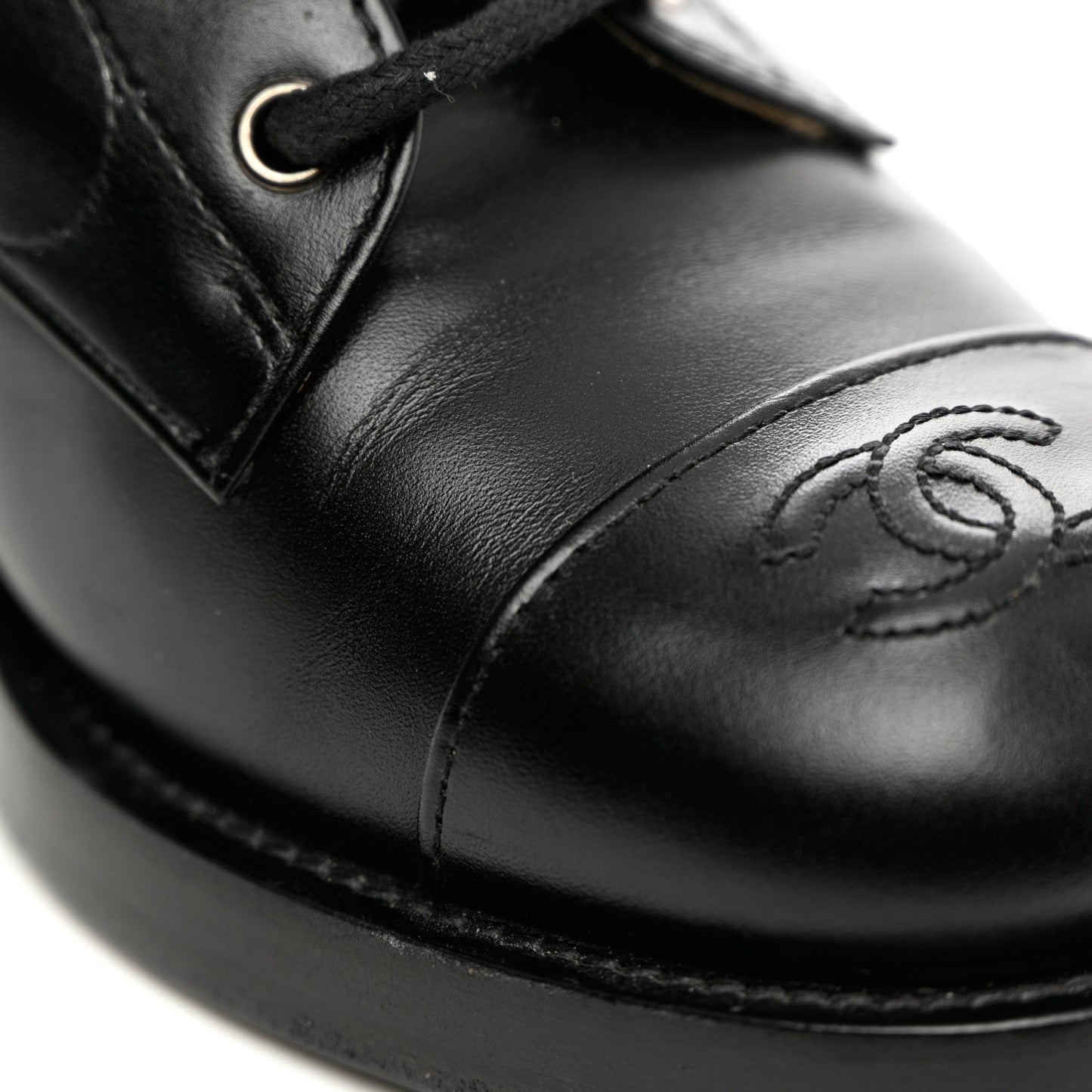 Calfskin Cap Toe Lace Up Combat Boots 38 Black